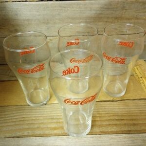 Set of 4 Vintage Coke Coca-Cola Drinking Glasses Tumblers Red.